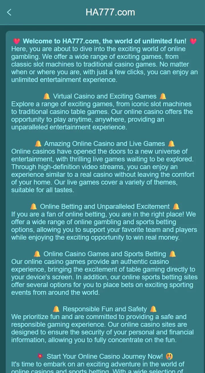About HA777 gaming platform and mobile experience