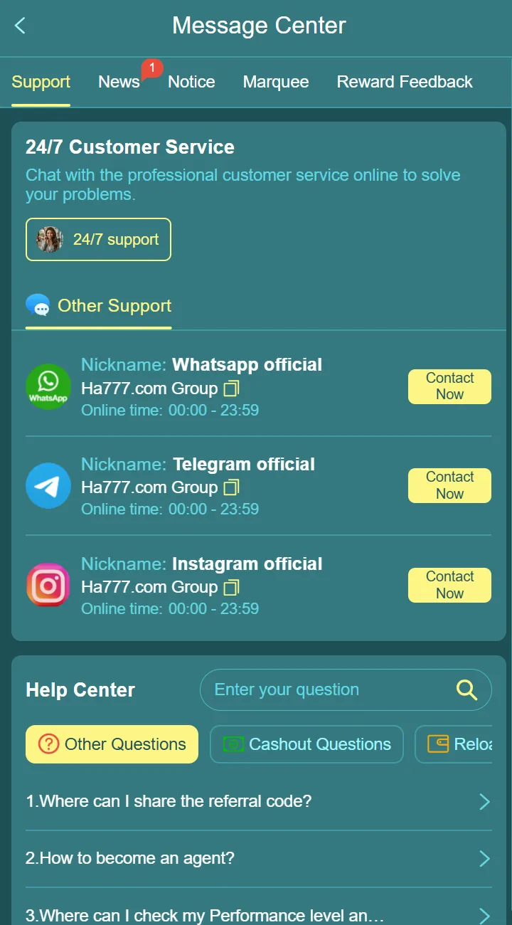 HA777 Contact Support