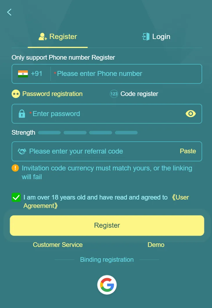 HA777 registration page screenshot